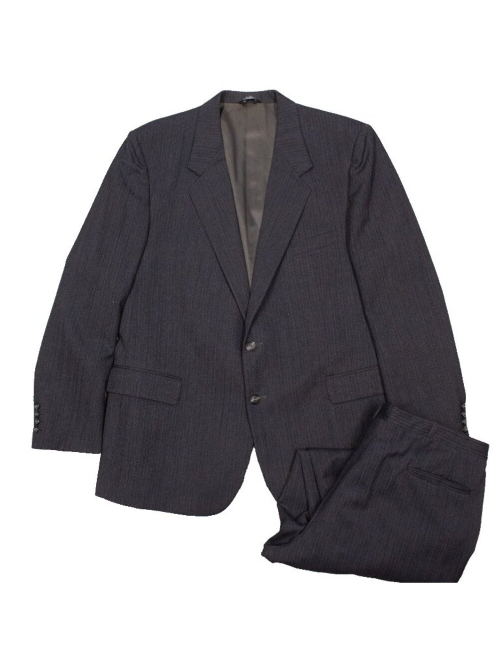 Vintage Bespoke Suit 80s Herringbone Striped England Wool 2pc Grey 48R 39x31
